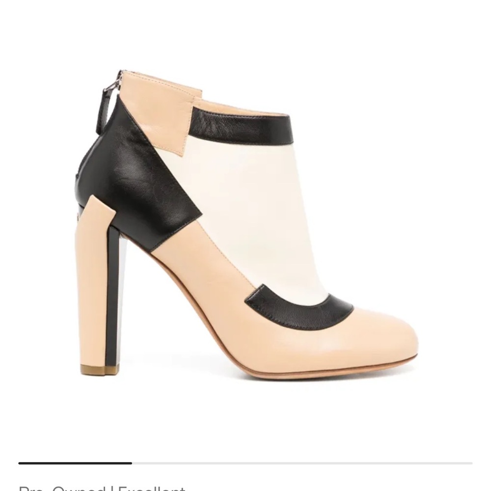 CHANEL Black and Cream Heeled Ankle Boots